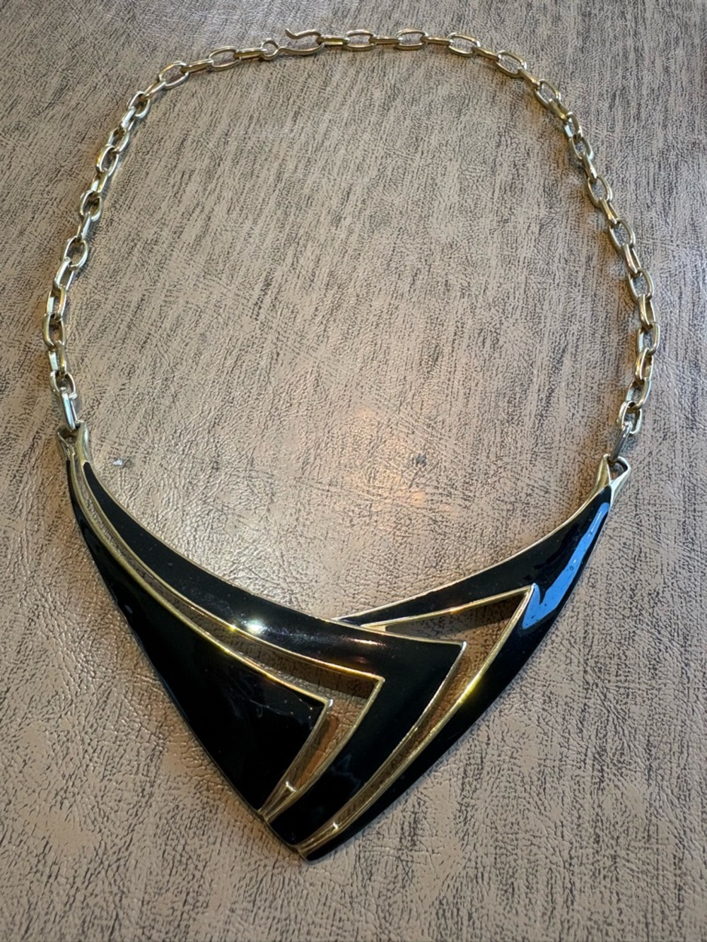 Vintage 70’s/80’s Monet Black and Gold V-Shape Geometric Necklace RARE DESIGN